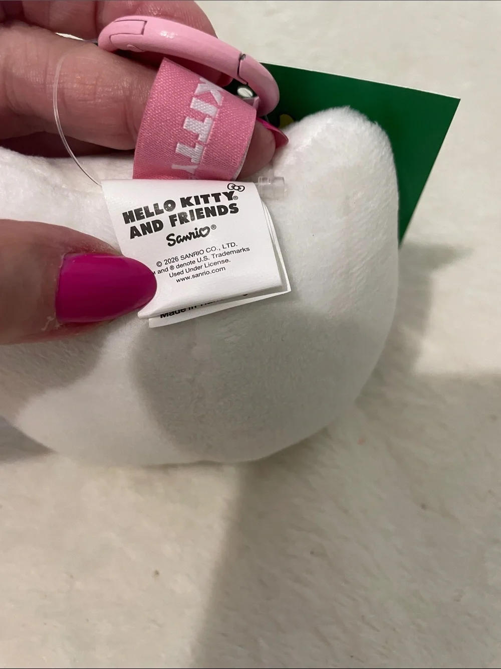 Hello Kitty White Plush Key Ring with Pink Details